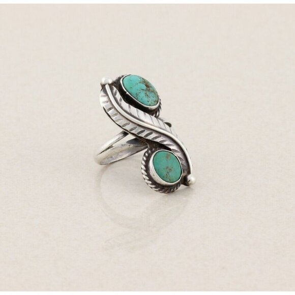 Sterling Silver Natural Blue and Green Turquoise Ring Size 6 - Picture 3 of 7